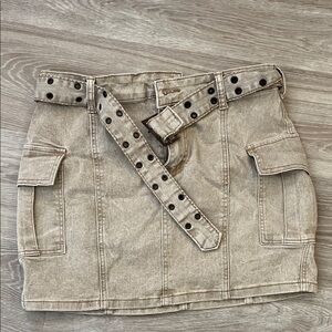 Sincerely Jules Beige Mini Skirt with Grommet Belt